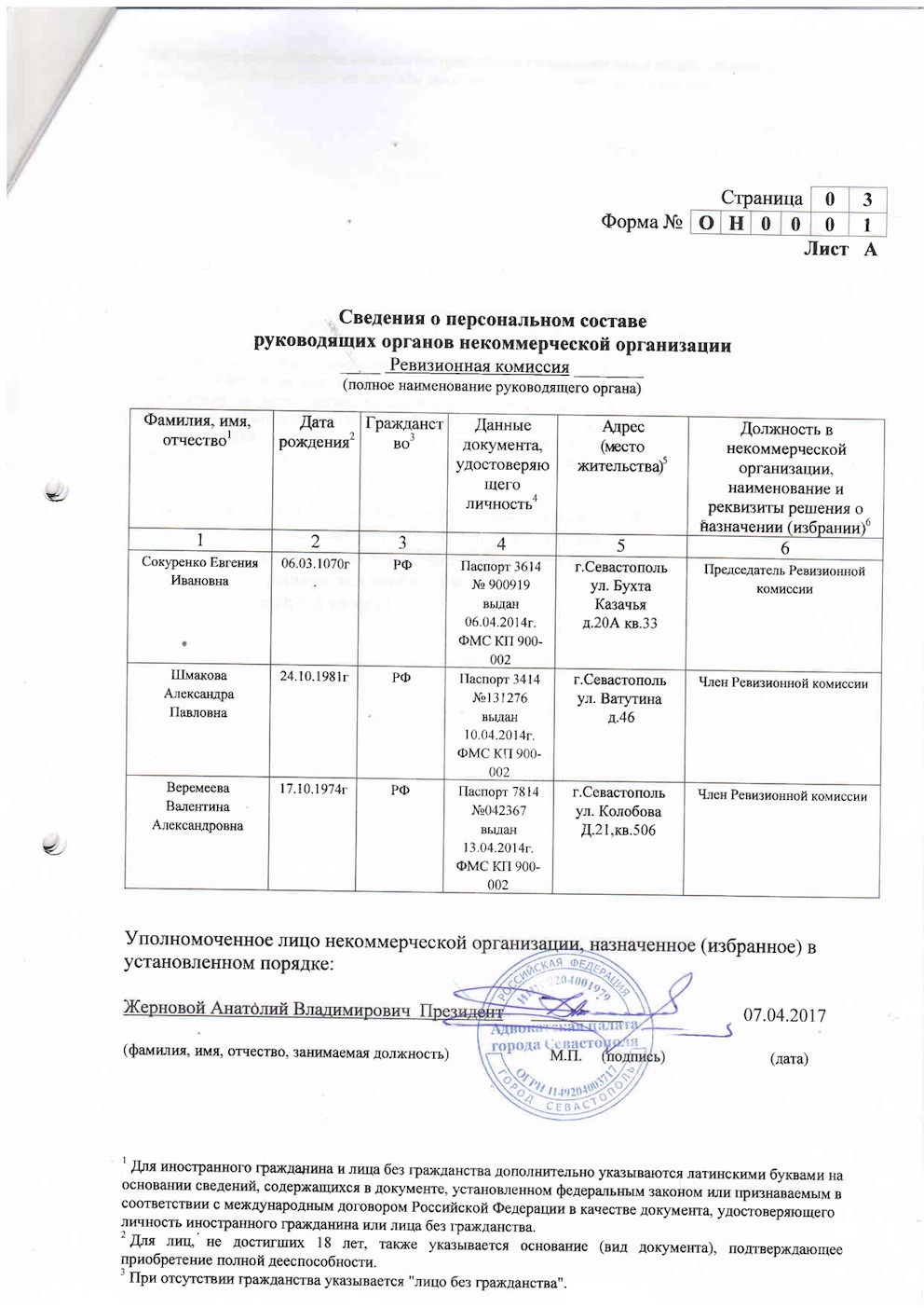 Уведомления, отчеты Адвокатской Палаты в Минюст за 2016 год